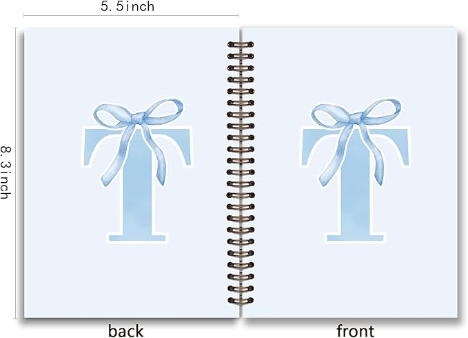 Initial T Notebook Journal,Personalized Teen Girl Gifts,Coquette Trendy Preppy Blue Bow Spiral Notebook,Monogrammed Gifts for Women Teen Girl,College Ruled Hardcover Spiral Notebook 5.5 x 8.3