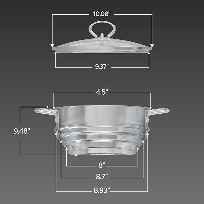 SUNHOUSE 5 Quart Stainless Steel Steamer Insert – Multi-Purpose Soup & Food Steamer with Stay-Cool Handles & Heavy-Duty Glass Lid – Fits Various Pot Sizes (8", 8.5", 9.5")