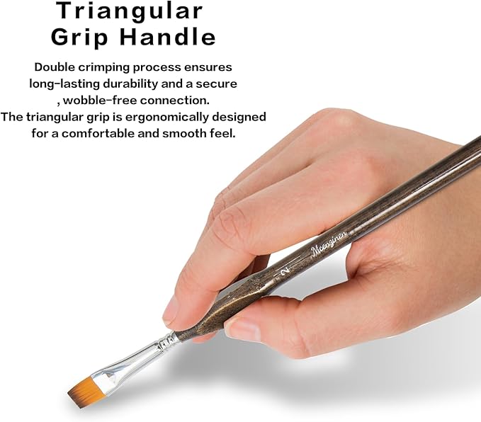 8 Pieces Exquisite Detail Paint Brush Set with Copper Tube and Special Double - Wire - Binding Process，Birch Wood Pen,Triangular Grip. Suitable Oil, Watercolour, Acrylic, Digital Painting