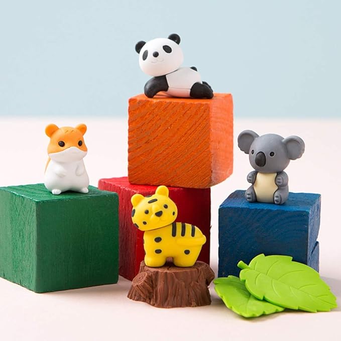 72 Pcs Assorted Animal Pencil Erasers Desk Pets, Bulk Mini Pencil Erasers Gifts for Classroom Prizes Reward Goodie Bag Easter Egg Fillers Party Favors (Animal and Car)