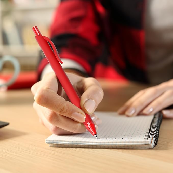 50 Pack Red Ink Pens - Bulk Pens, 1.0MM Medium Point Ballpoint Pens, Smooth Writing No Bleed Retractable Ball Point Pen (Red)