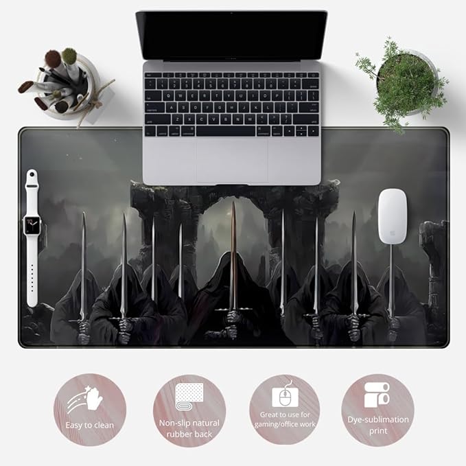 Knight Dark Grey Desk Pad Mat Anime Playmat Mouse Pad Gaming Large Mousepad for Desk Computer Pc Laptop Pad for Men, Equipped with Waterproof Storage Bag Non-Slip (31.5x15.7 in)