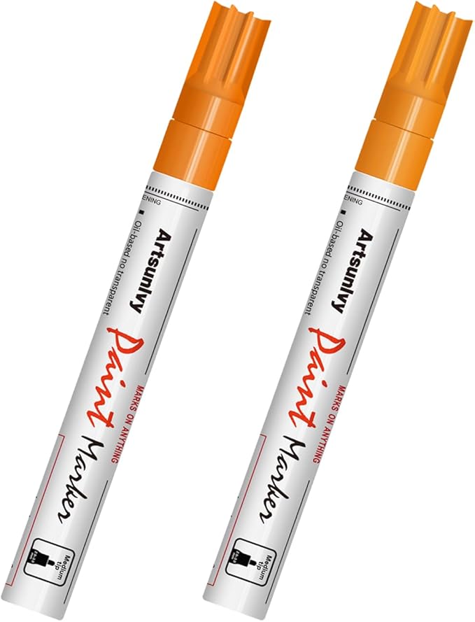 Orange Paint Pens Permanent Markers - 2 Pack Oil Based Quick Dry Waterproof Markers for Tire, Rubber,Wood, Rocks, Metal, Canvas, Plastic, Dark Surface,Craft Art Supplies,Medium Point