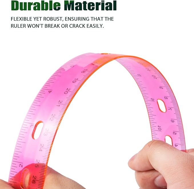 28 Pack Plastic Ruler 12 Inch Transparent Rulers - Metric Bulk for Kids School Office Classroom, Pink
