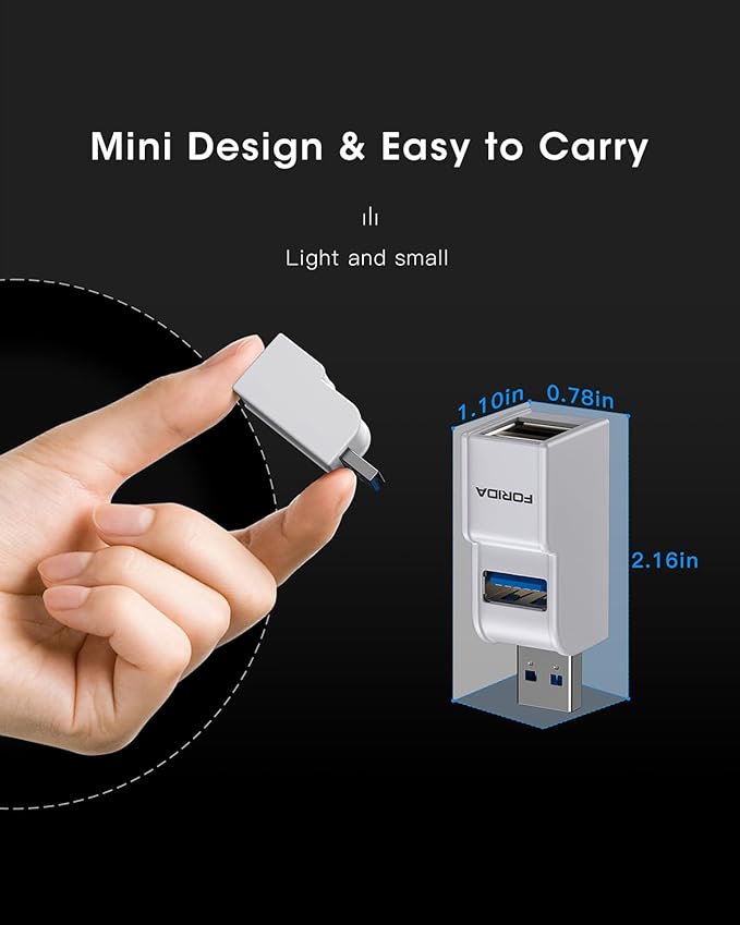 Mini USB Hub 3-Port USB Splitter 1 in 3 Out, USB Expander Adapter with USBA 3.0 Data Transfer Port, 2 USB 2.0 Ports Hub, USB Dongle for PC, Laptops, Keyborad, Mobile Hard Disk and More