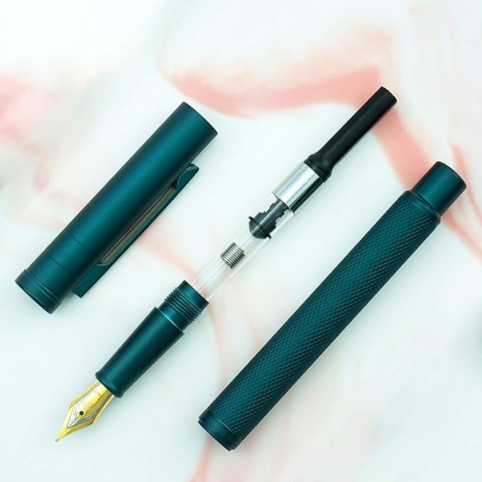 Asvine Dark Green Forest Fountain Pen Extra Fine Nib Classic Design with Converter and Metal Pen Case Set