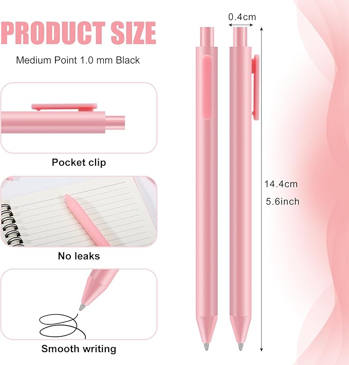 100 Pack Ballpoint Pens,Black Ink Retractable Ballpoint Pens,Comfortable Grip,Smooth Writing Pen,Medium Point 1.0mm Click Pen for Office, Home(Pink)
