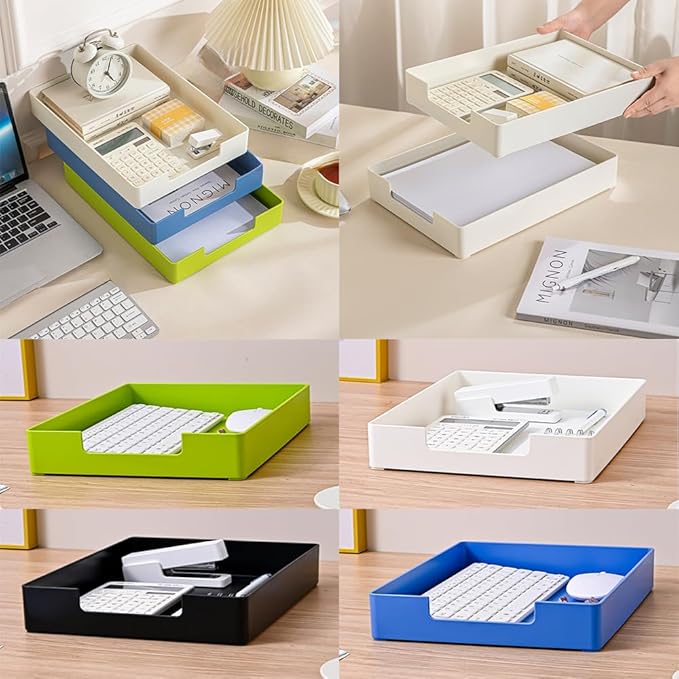 Letter-Size Tray, Desk Drawer Organizer, A4 Plastic Paper Tray, Stackable Plastic Paper Holder File Organizer for Office, School, Home Storage (Black)