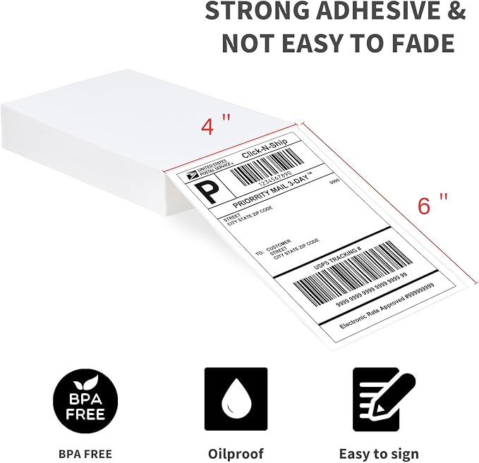 L LIKED 200 Fanfold 4" x 6" Direct Thermal Labels, with Perforated line for Thermal Printers - Compatible with Zebra & Rollo Printer