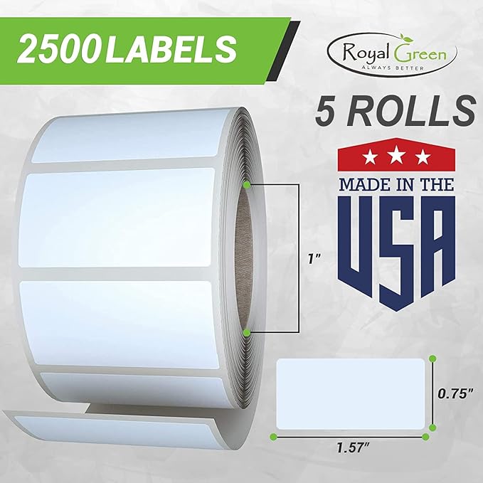 Small Color Coding Sticker Roll 1.57" x 0.75", 5 Rolls- 2500-Pack, Rectangular Organizing Labels 40mmx19mm (White) by Royal Green