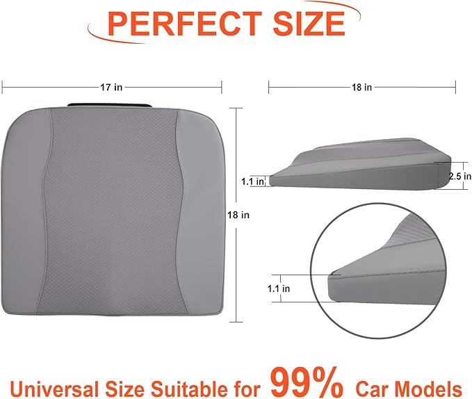 Car Seat Cushion, Comfort Memory Foam Car Cushions for Driving - Sciatica & Lower Back Pain Relief, Driver Seat Pillow for Auto, Office Chair, Wheelchair - Gray