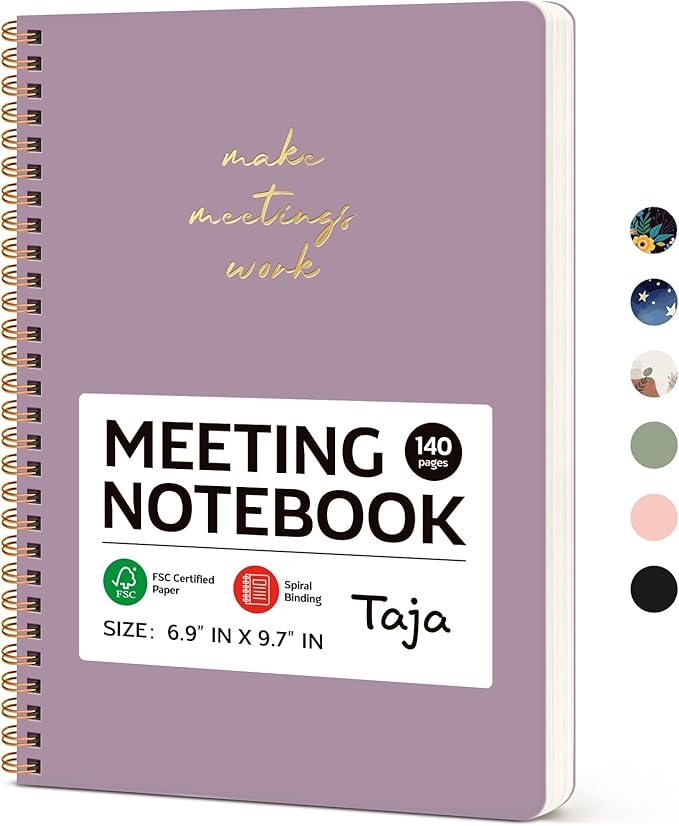 Meeting Notebook for Work Organization - Work notebook with action items, Meeting Minutes Planner Notebook, Perfect Office Supplies for Men & Women - Purple