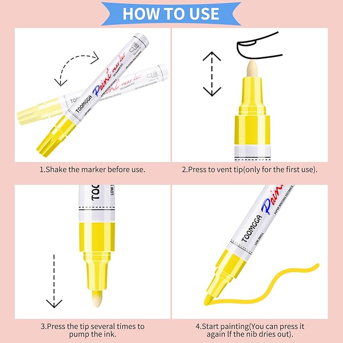 Yellow Paint Pens Permanent Paint Markers - 24 Pack Oil Based Marking Pens, Medium Point, Quick Drying and Waterproof for Rock Painting Car Tyre Metal, Plastic, Canvas, Wood, Glass