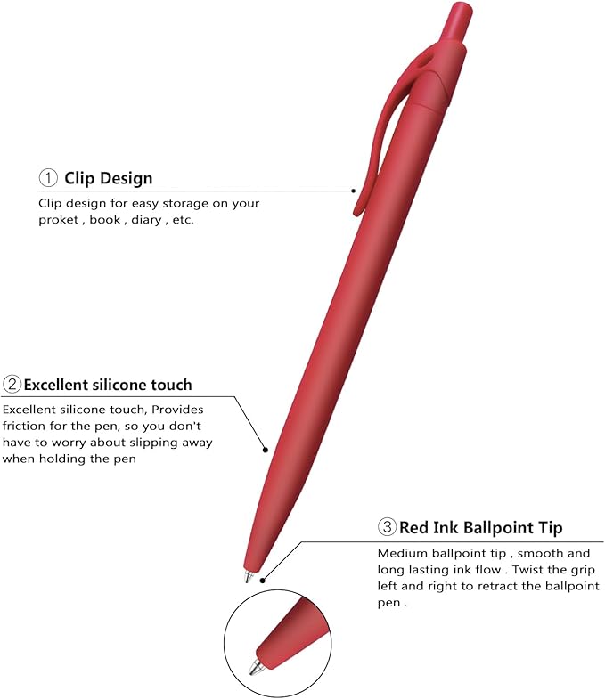 Aozora Pens Bulk,80 Pack Red Click Pens No Bleed,Wholesale Retractable Ballpoint Pens Medium Point,Smooth Ink Pens for Journaling School Office Supplies 1.0MM Red Ink