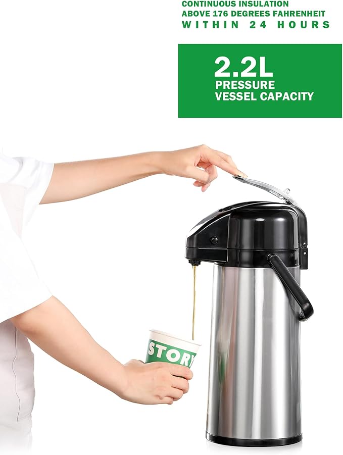 Auto-Filling Commercial Airpot Coffee Brewer 2.2L/74oz Dirp Coffee Maker Machine with 24 Hours Hot Thermal Carafe Stainless Steel Pour Over Coffee Dispenser 120V/1450W for Restaurant Office