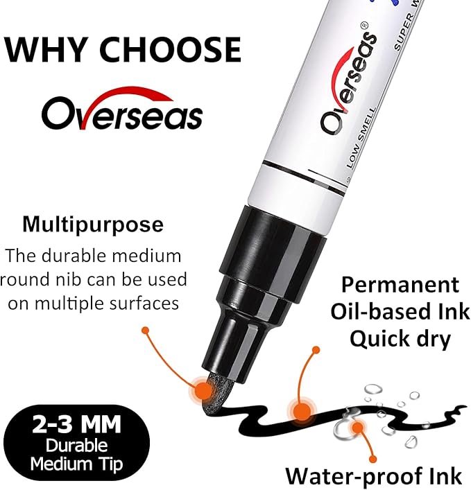 Overseas Green Paint Pens Permanent Markers 24 Pcs, Oil Based Paint Markers Set, Quick Drying, Waterproof, Medium Tip Marker Pens for Metal, Rock, Wood, Plastic, Canvas, Glass, Stone, Rubber, Paper