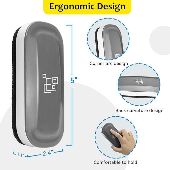 maxtek Magnetic Dry Erase Eraser, Glass Board Erasers, 4 Pack, Whiteboard Eraser for Dry Erase Board, Glass Board, Calendar Board, Office and School Supplies (Gray)