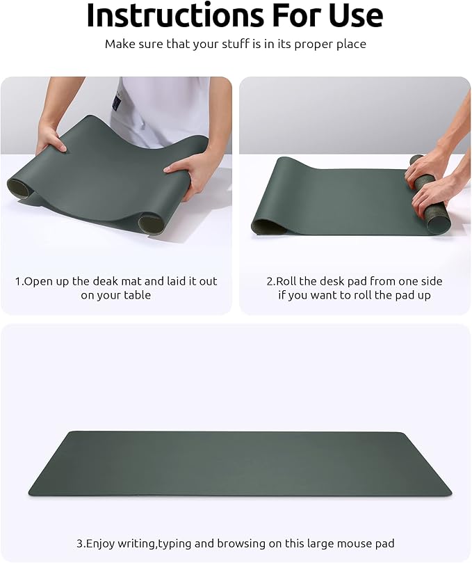 YSAGi Leather Desk Protector, Office Mat, Large Mouse Mat, Non-Slip PU Leather Blotter, Laptop Desk, Waterproof Writing Pad for Office and Home (Dark Green, 31.5" x 15.8")