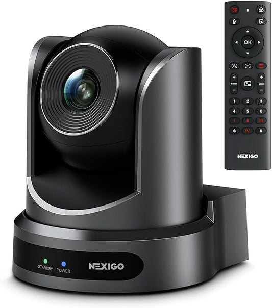 NexiGo Conference Room PTZ Camera System with 10X Optical Zoom, Remote Control, USB Output & Autofocus for Live Streaming, Meetings, Church Services, Education, for OBS/Zoom/Skype | Easy Setup