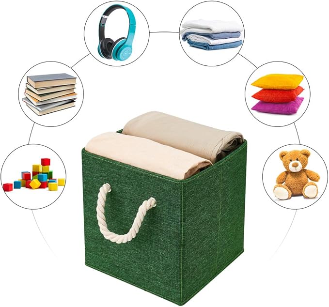 Green Foldable Polyester Fabric Storage Bins Cube Organizers,10.5x10.5x11inch,for Organizing The Clutter In The Home or Office,Set of 6,Q-ST-52-6