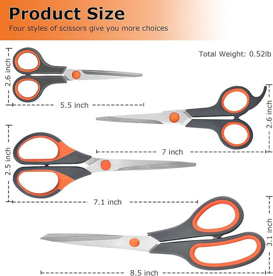 Professional Paper Cutting Scissors 4 Pack, Office Craft Scissors Set with Ultra Sharp Blades for Adults, Art Projects, Gift Wrapping