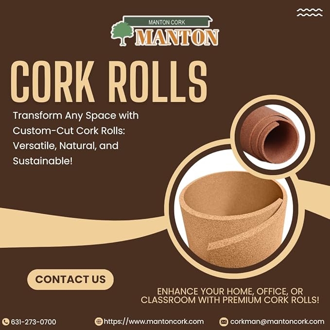 Manton Cork Premium Cork Roll - 4' x 6' x 3/8", 100% Natural Facing Grade Material for Bulletin Boards, Decorative Photo and Message Push Pin Displays - Perfect for Home, School, and Office