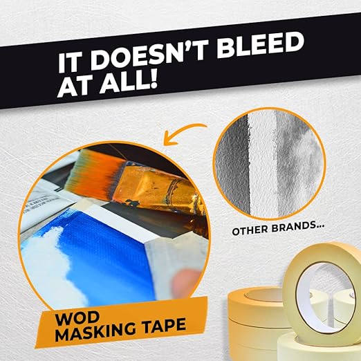 WOD MT5 Utility Grade Masking Tape, 12 inch x 60 yds. for Home or Office air-Dry Painting, Labeling, & Packing. Leaves no Residue