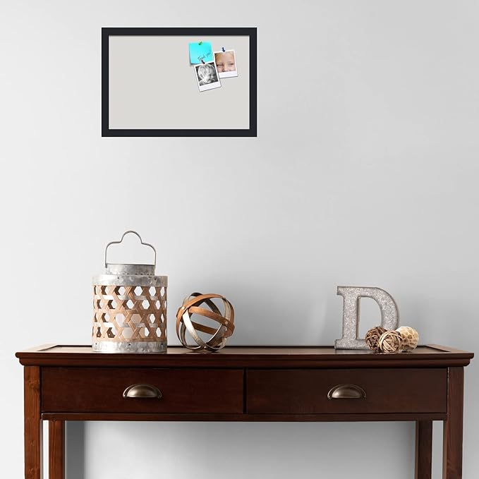PinPix 18x12 Inch Cork Bulletin Board. This Decorative Framed Pin Board Comes with Light Stone Design and a Satin Black Frame. Ideal for Home Office Decor or Message Board (PinPix-1809)