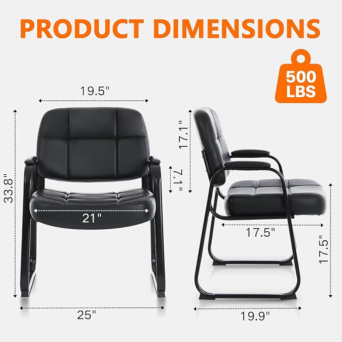 CLATINA Big & Tall Waiting Room Guest Chair with Bonded Leather Padded Arm Rest and Sled Base for Office Reception Lobby and Conference Desk, Black(8 Pack)