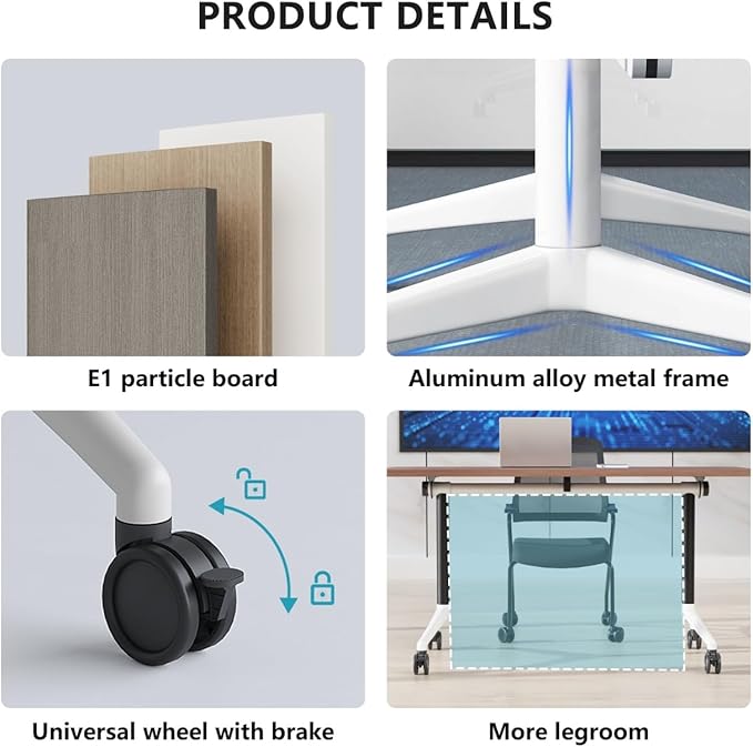 Conference Room Table, Folding Conference Tables,Thicken Grey Tabletop,Flip Top Wooden Seminar Meeting Room Table for Conference Room Offices (4, BlackWoodGrain, 61.0“)