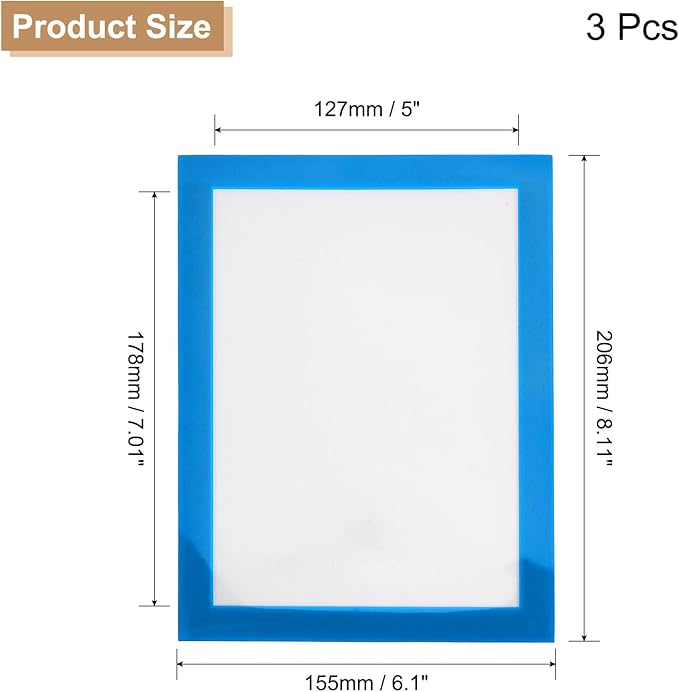 uxcell 3 Pcs Magnetic Sign Holder, 5" x 7" Self-Adhesive Magnetic Wall Signs Holder Magnetic Picture Frame Document Holder for Home Office Wall Window Displays, Sky Blue