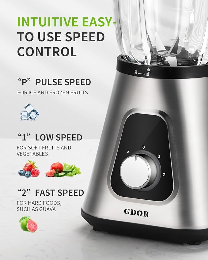 GDOR 1200W Blender for Smoothies and Shakes, 52 Oz Countertop Blender & 22 Oz Personal Blender Combo, 6-leaf Blade, 3 Adjustable Speed for Juices, Frozen Fruit Drinks, Sauces, Self-Cleaning