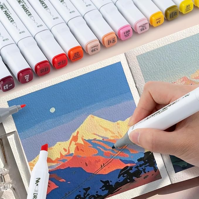 TRANSON Alcohol Markers for Drawing Coloring 24 Colors Dual-tip Fine and Chisel Tips