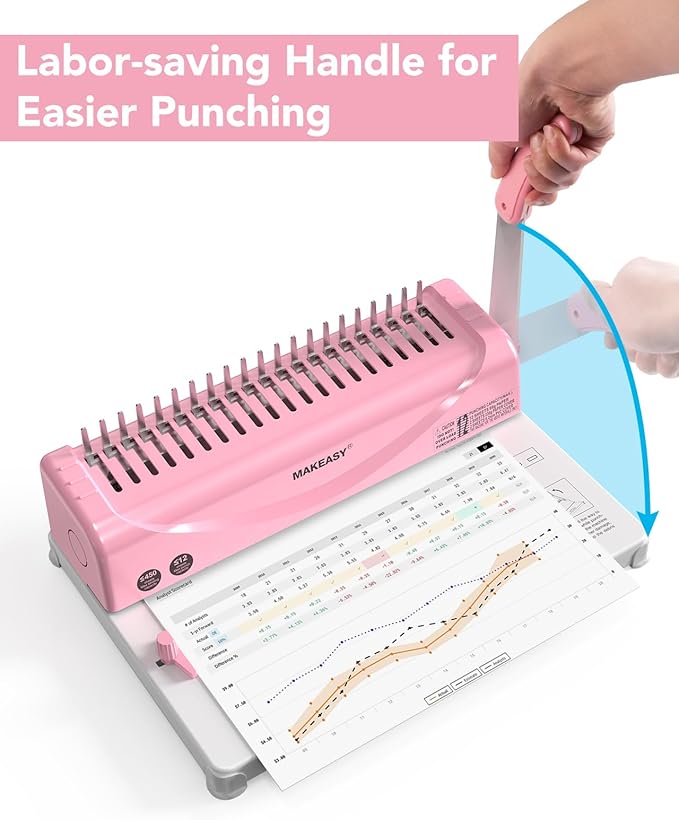 MAKEASY Binding Machine, 21-Hole, Comb Binding Machines with 100PCS Comb Bindings Spines, Comb Binder for Letter Size, A4, A5 Paper