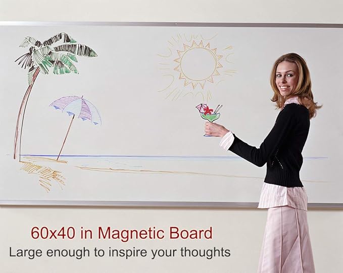 60" x 40" Magnetic Dry Erase Whiteboard with Pen Tray | Large Wall Mounted Aluminum Frame White Board for Office, Classroom & Home | Premium Presentation Board with Smooth Writing Surface