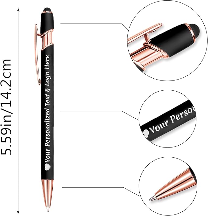 STREADVE Personalized Custom Pens 20 Engraved Writing Pen with Name Logo, Customized Promotional Items Stylus Pen Gifts for Women Realtor Nurse Wedding Business, Rose Gold
