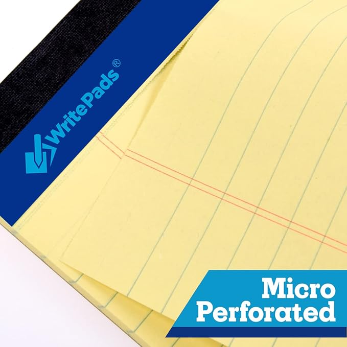 Legal Pads 8.5 x 11 Note Pads, Wide Ruled Writing Pads, Canary Paper, 6-Pack, 50 Sheets, Micro-Perforated Notepads, Office Supplies (KSU-8348) - Made in the USA