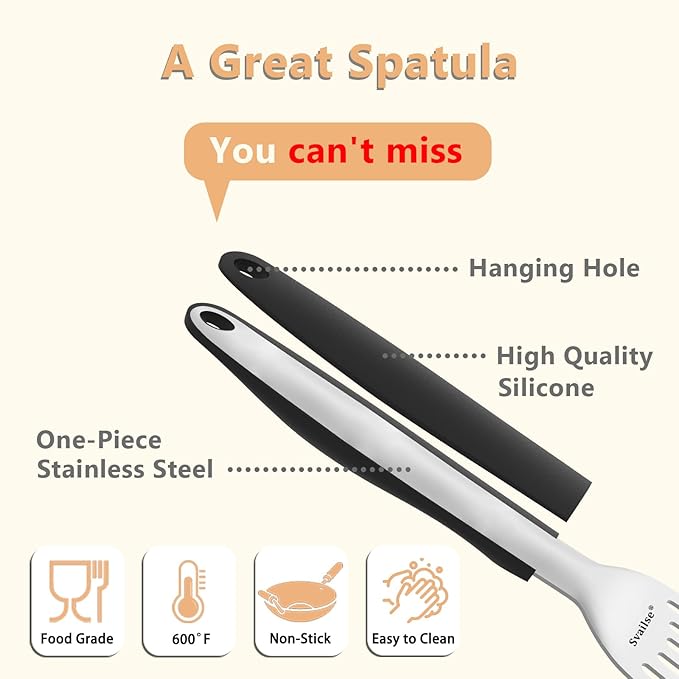 Fish Spatula Stainless Steel, Metal Spatula for Cast Iron Skillet, Slotted Turner with Silicone Handle for Cooking, Grilling, Flipping, Egg, Cookie, Pancake and Burger (Large, 13.5 Inch)