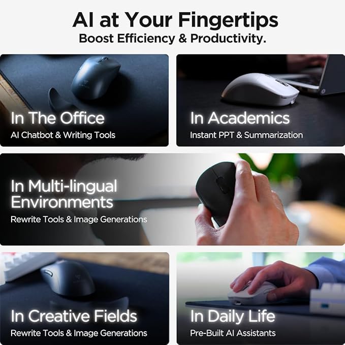 Virtusx AI Mouse, Jethro V1 – AI Voice & Audio Recorder, Note Taking Mouse for Computer & Laptop with Centralized AI Software, AI Writing Tools, Voice Typing, Transcribe, Translate & Summarize