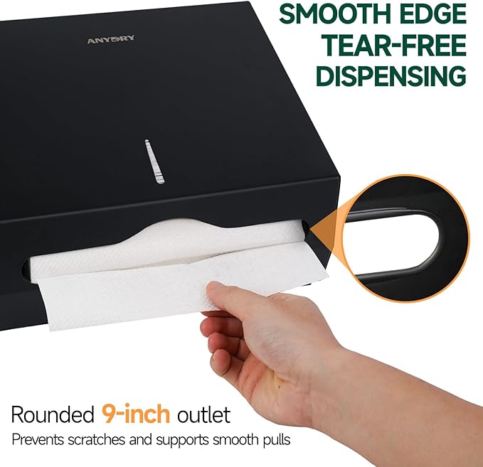 Wall Mount Paper Towel Dispenser 250-Sheet Capacity Matte Black Stainless Steel Lockable Fits Multifold/Z-Fold Towels (Folded Size ≤ 10.6" x 3.9")