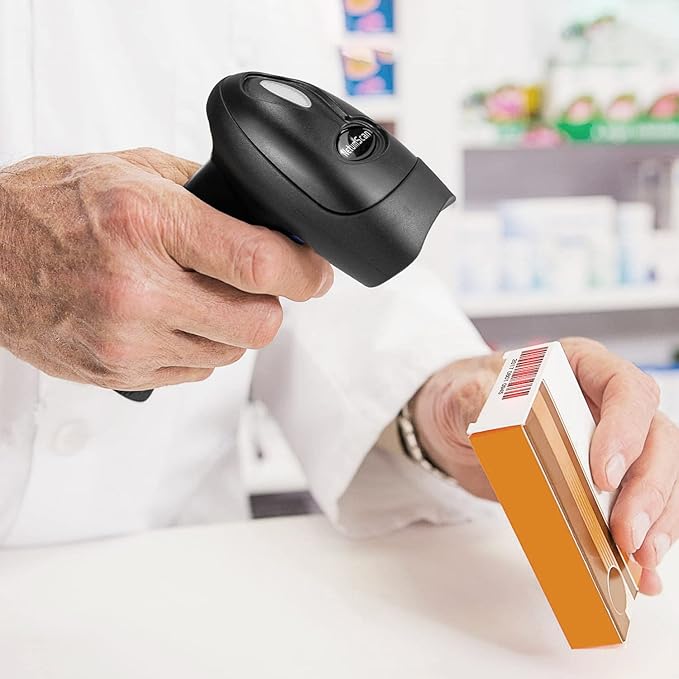 NetumScan Wireless Barcode Scanner with Stand, 2-in-1 Automatic USB Cordless 1D Barcode Reader Handheld CCD Bar Code Scanner with Stand for Store, Supermarket, Warehouse