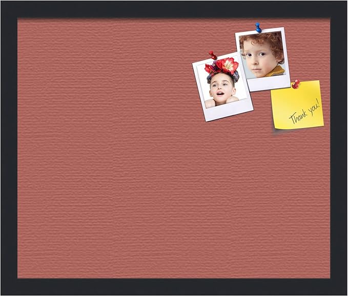 PinPix 18x15 Inch Cork Bulletin Board. This Decorative Framed Pin Board Comes with Crimson Pastel Design and a Satin Black Frame. Ideal for Home Office Decor or Message Board (PinPix-1807)