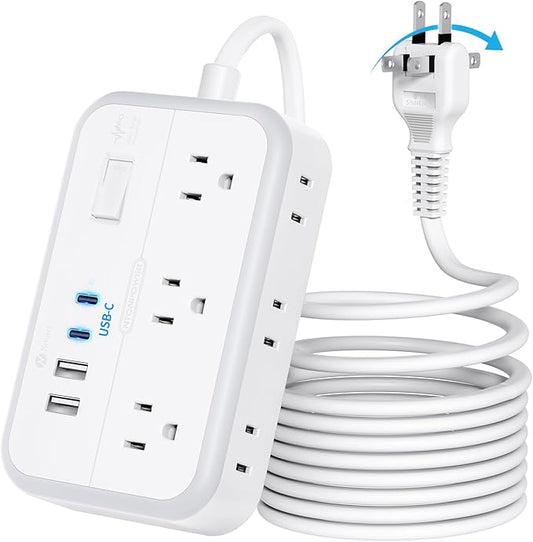 NTONPOWER Extension Cord 15 FT, 1875W Two Prong to Three Prong Outlet Adapter, 1080 Joules Surge Protector Power Strip, Rotating Plug 2 Prong Extension Cord with 4 USB Ports(2 USB C), for Old House