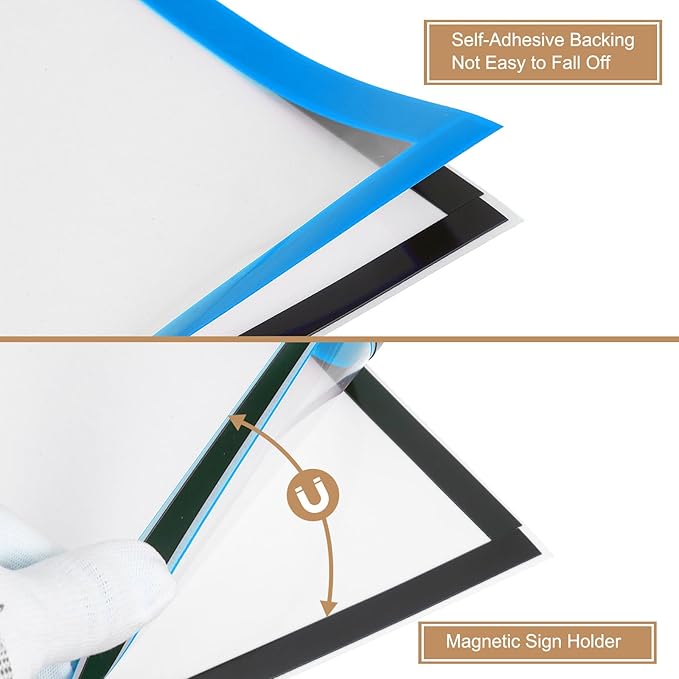 uxcell 3 Pcs Magnetic Sign Holder, 5" x 7" Self-Adhesive Magnetic Wall Signs Holder Magnetic Picture Frame Document Holder for Home Office Wall Window Displays, Sky Blue