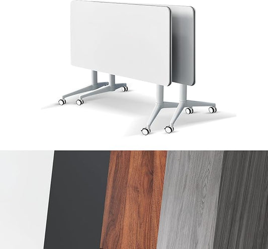 Conference Room Table, Folding Conference Tables,Thicken Grey Tabletop,Flip Top Wooden Seminar Meeting Room Table for Conference Room Offices (2, White, 47.2“)
