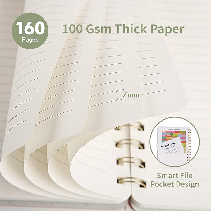 Lined Spiral Notebook College Ruled A5 Journal Book for Note Taking, 160 Pages Writing Journal for Office and Home School Supplies 5.75x8.125 inch (3pack-Army Green/Reef Blue/Black)