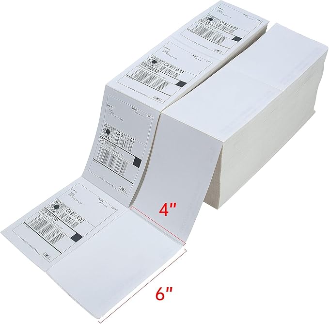 L LIKED 4000 Fanfold 4" x 6" Direct Thermal Labels, with Perforated line for Thermal Printers - Compatible with Zebra & Rollo Printer