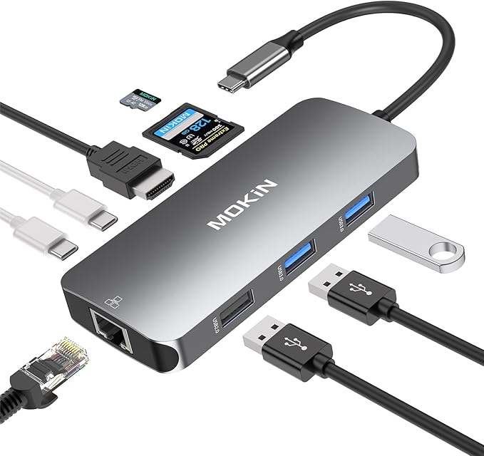USB C Adapters for MacBook Pro/Air,Mac Dongle with 3 USB Port,USBC to HDMI, RJ45 Ethernet, 9 in 1 USB C to HDMI Adapter,100W Pd Charging,SD/TF Card Reader USB Hub
