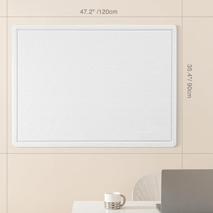 Large Bulletin Board - 48 x 36 Inches, Decorative Felt Pin Board for Wall - 4' x 3' Foldable Photo Display Board with Self-Adhesive Tape, Includes 20 Push Pins - White