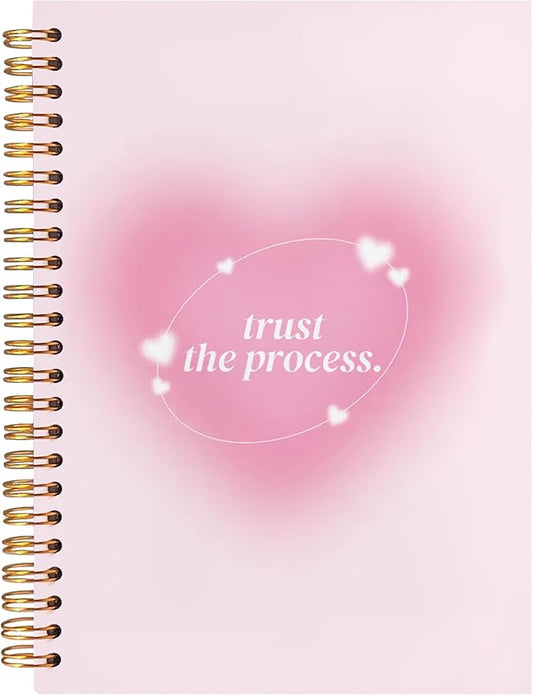 BearCake Preppy Positive Pink Trust the Process Notebook Journal for Women,Y2K Notebook Journal,Aesthetic Spiral Notebook,Hardcover 5.5x8.3